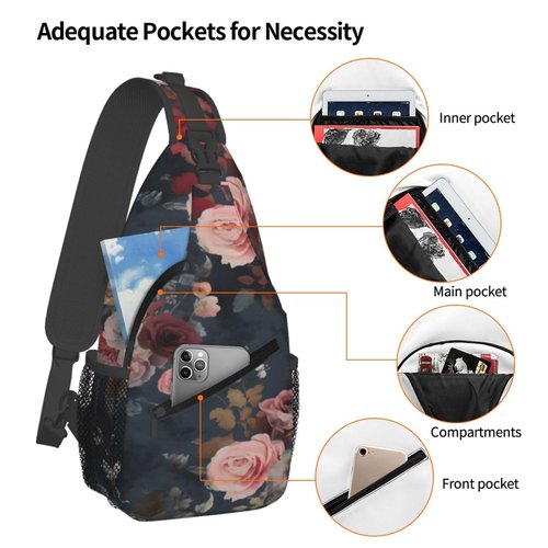 PVTIONXIE Floral Crossbody Chest Bags for Women, Small Crossbody Shoulder Bag Sling Bag Travel Hiking Daypack