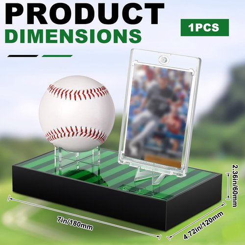 Reallnaive Acrylic Baseball and Card Display Case, Base Ball Holder, Green Lawn Base and Transparent Viewing Display Case Ball Protector for Memorabilia Showcase Autograph Gift