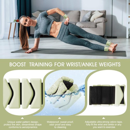 Wrist Weights, Wrist and Ankle Weights for Women, Adjustable 2LB Wearable Silicone Weighted Bangles(1LBs Each), Fits for Yoga, Pilates, Home Gym, Dance, Swimming, Jogging, Cardio, Strength Training, Set of 2 (Green)