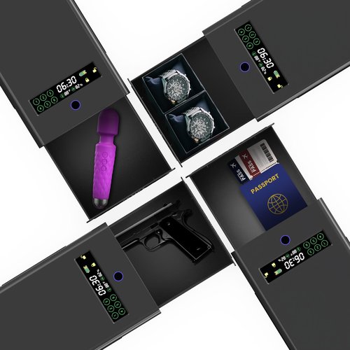 Slider Gun Safe for Nightstand - Drawer Safe for Handguns, Biometric Fingerprint, Keypad & Key, LCD Display - Quick Access Bedside & Car Safe for 2 Guns