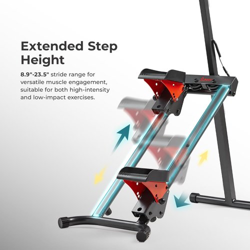 Sunny Health & Fitness Smart Foldable Cardio Stair Stepper, Vertical Climber Exercise Machine for Home Workout, Extended Step Range, 330 lbs. Max Weight, Connection w/Free SunnyFit App – SF-S024035