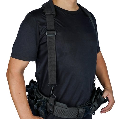 KUNN Tactical Duty Belt Suspenders with Metal Hook,Men Padded Police Harness for Duty Belt,Black + Nylon Duty Belt Keeper with Hook and Loop Snap,Belt Keepers for 2.25" Duty Belt, 4 Pcs