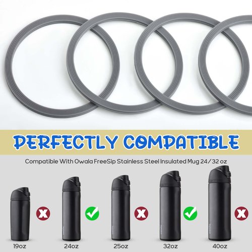 Sankoly 4 Pack Rubber Seal Replacement Compatible with Owala FreeSip Water Bottle Top Lid Gasket Water Bottle Replacement Lid Accessories Compatible with Owala FreeSip Water Bottle 24/32oz