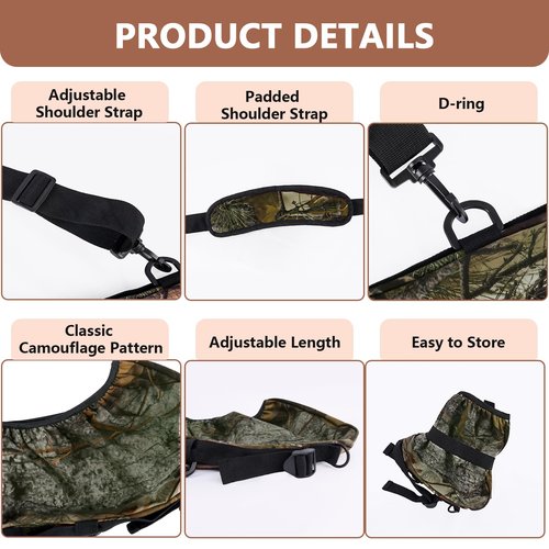 Compound Bow Sling, Quick Release Archery Bow Sling, 2 Carrying Modes Switchable, Adjustable Length & Shoulder Strap, Hunting and Target Practice Accessories, Camouflage Fabric