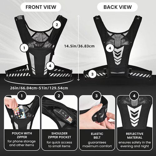 AANDD Running Vest with Phone Pocket Lightweight Adjustable Reflective Jogging Vest Marathon Run Vest with Pockets for Women Men with Headband Black