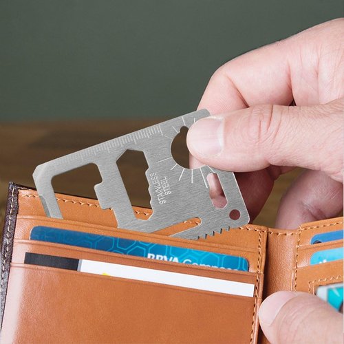 Credit Card 11-in-1 Survival Pocket Tool, Thickened Stainless Beer Opener steel/Inch Scale/Double Row Sawtooth Pocket Tool for Men (10PCS)