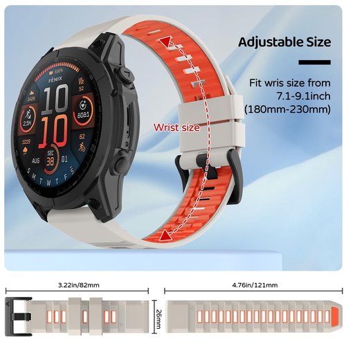 U-LIMVE Watch Band for Garmin Fenix 8 51mm/Fenix 7X/Fenix 7X Pro/Fenix 6X/Fenix 6X Pro/Fenix 5X/Fenix 3, 26mm Silicone QuickFit Band
