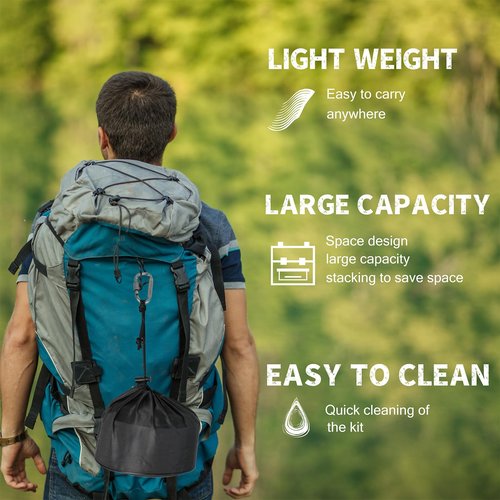 WAILAMHK Camping Cookware Mess Kit, 13 pcs Backpacking Cookware Set, Lightweight Camping Pots and Stove Set for 1-2 Person, Outdoor Cooking Gear Ideal for Camping, Hiking, Backpacking and Picnic