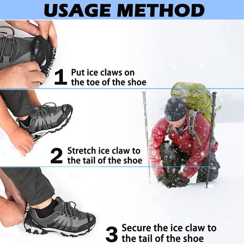 2 Pairs Ice Cleats for Shoes and Boots,Universal 8 Steel Studs Crampon Ice & Snow Grippers for Winter Hiking Climbing Ice Fishing,Anti-Slip Spikes for Shoes