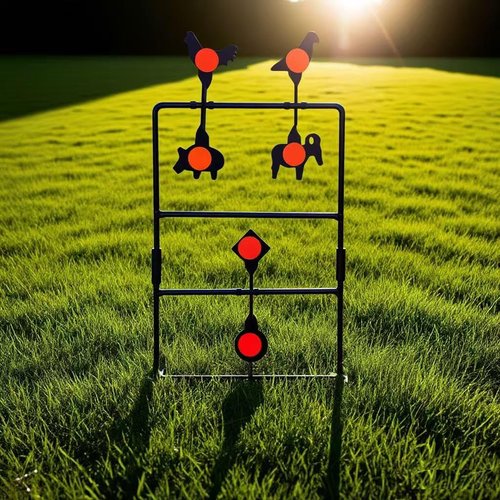 Metal Target, Backyard BB Target, Automatic Reset, Round, Iron, Portable Design, Suitable for Home Garden, Lawn, Farm, Patio, Backyard(Round) (4 Animals)