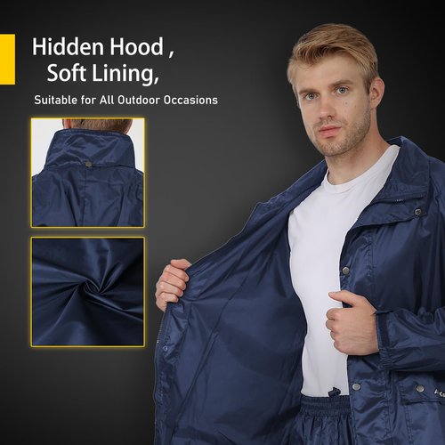 Classic Rain Suits for Men Waterproof Durable Rain Gear with Reflective Strip Rain Jacket Pants for Golf Camping (Blue, X-Large)