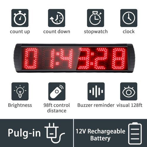 GAN XIN Large LED Display Digital Race Timer with Battery,Function-Countdown/Up/Time Clock, Remote Control, Tripod Stand and Adjustable Brightness for Sports Events, Races, Meetings, Presentations