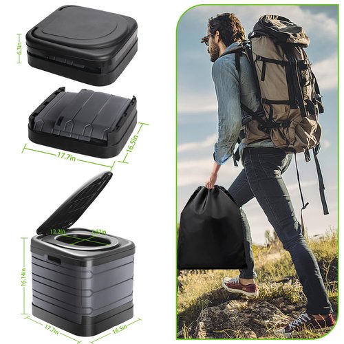 Sckee XXL Portable Toilet for Adults,16'' Tall Camping Toilet with Lid and Carry Bag, Heavy-Duty Portable Potty for Camping, Hiking, Car Travel,Truck, RV, Boating, Road Trips, Beach