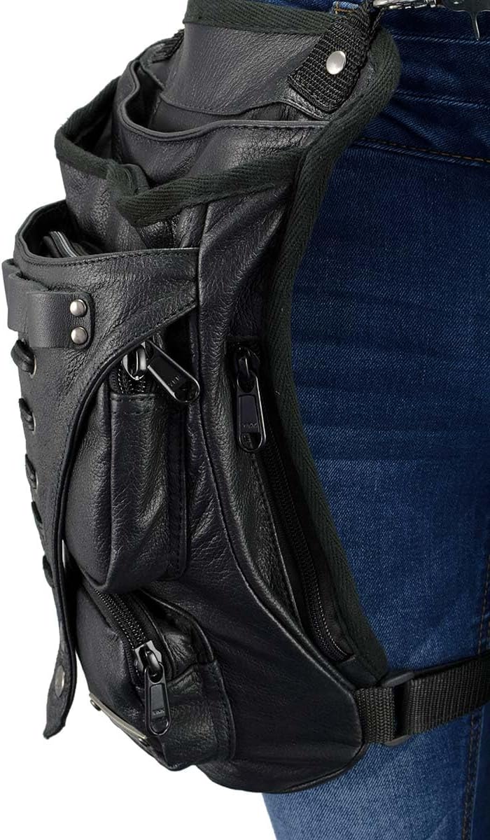 Milwaukee Leather MP8898 Black Leather Conceal and Carry Thigh Bag with Waist Belt