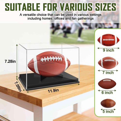 Football Display Case Full Size,Memorabilia Display Box Cases for Football or Memorial Sports Gloves,Acrylic Clear Box with Wood Stand Solid Base
