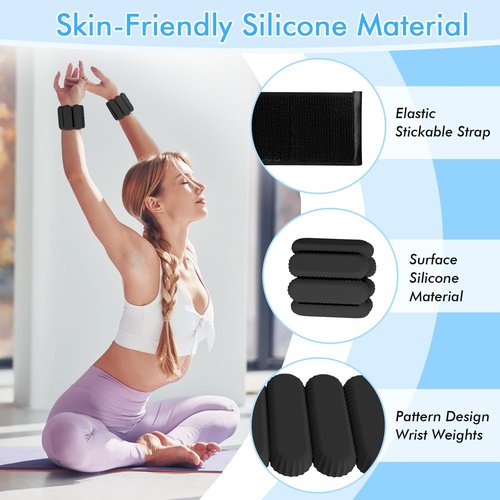 Wrist Ankle Weights for Women, Adjustable Ankle Weights Strength Training Silicone Bracelets Workout Wrist Ankle Weights for Men Women Yoga Running Dance Ankle Arm Leg Weights (2lb) (Black)