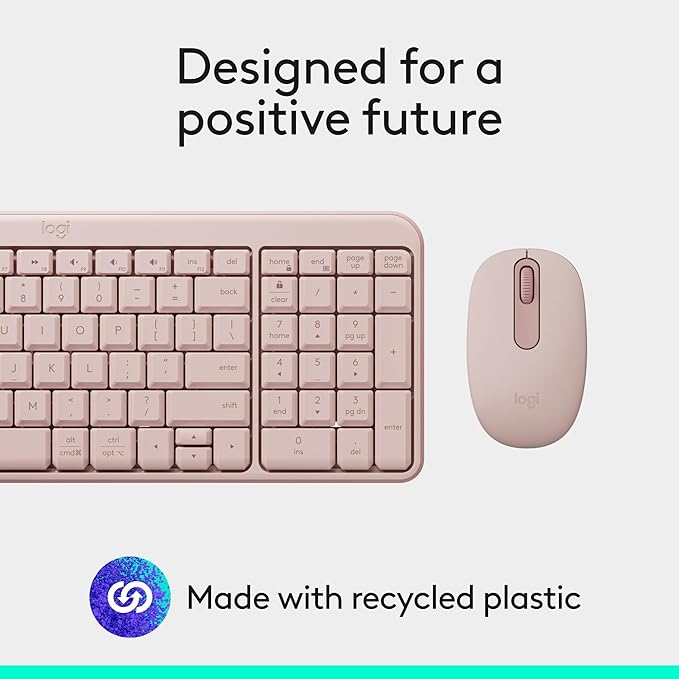 Logitech MK250 Bluetooth Wireless Mouse and Keyboard Combo: Fast & Easy Connectivity, Compact Wireless Keyboard, Ambidextrous Mouse, Durable Build - Windows/MacOS - Rose