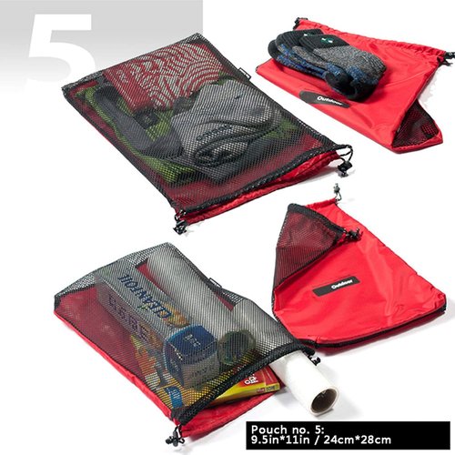 Drawstring Bags Pouch/Ditty Bag/Mesh Stuff Sack Camping Cord Bag Storage 5-in-1 Travel Use Nylon 5 Pieces (Red)
