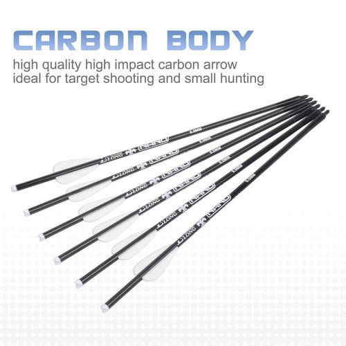 YLS 13 Inch Mini Crossbow Arrows Carbon Bolts with Field Tips Half-Moon Nocks Penetrator Inserts for Hunting OD 6.0mm 6 Pcs