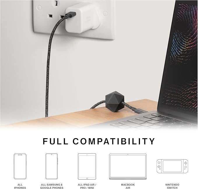 Native Union Fast GaN Charger PD 45W – Ultra-Compact Power Delivery Enabled USB-C – Made of Recycled Materials – for MacBook Air, iPads, iPhones, Pixel, Galaxy & Other USB-C Devices (Black)