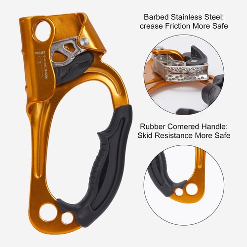 SOB Hand Ascender Left and Right, Rock Climbing Tree Arborist Rappelling Gear Equipment Rope Clamp for 10~13MM Rope (Left Black+Right Orange)