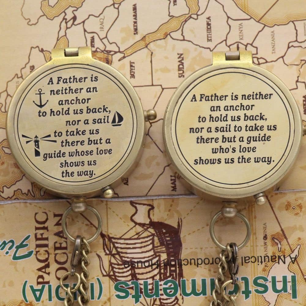 RII Antique Nautical Vintage Directional Magnetic Compass with Famous Scripture Quote Engraved Baptism Gifts with Leather Case or Wooden Case for Dad from Son, Daughter