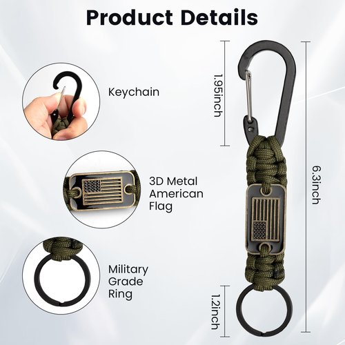 ELCJDZYO 2 Pcs Paracord Lanyard Keychain, 1* Long and 1*Short Heavy Duty Braided Keychain Lanyard for Outdoor Activities, Camera, Keys, Wallets, Phones, Whistle, Traveling -Army Green