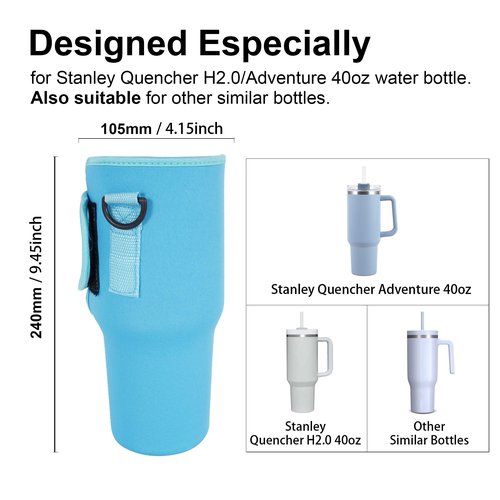 SOGIME Water Bottle Carrier Bag with Strap for Stanley Cup 40oz,Machine Washable Cup Carrier Bag & Case Fit Most 40oz Tumbler with Handle,Blue