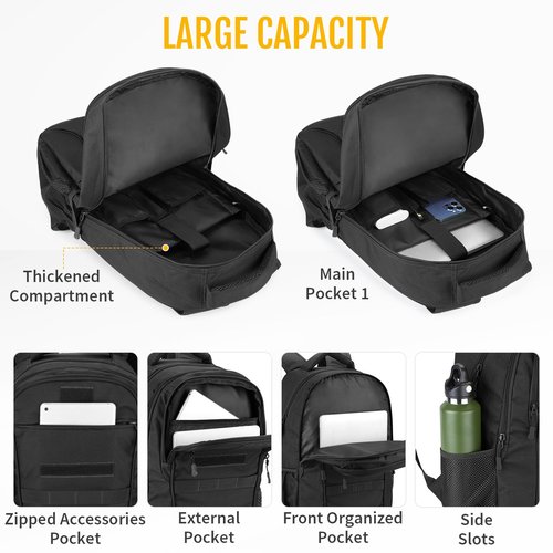 CamGo 15L 25L Tactical Backpack for Men and Women Small Military Hiking Daypacks Molle Rucksack Gear Pack for Camping Gym Travel Survival Bag (#25L-Black)