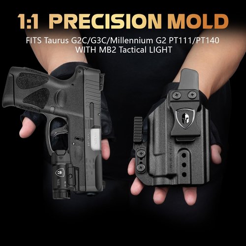 WARRIORLAND 500-Lumen White LED Pistol Light with Fit Taurus G2C/G3C/PT111 G2/PT140 G2 Claw Holster Combo - Compact Rail Mounted Tactical Weapon Flashlight & Concealed Carry Holster, Power Indicator