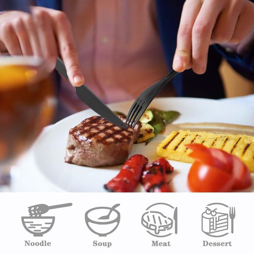 Large Reusable Travel Utensils Set with Case, Plastic Set for Adults Travel Picnic Camping, Portable Flatware Cutlery Set with Chopsticks for Daily Use(Black)