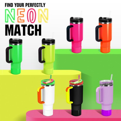 2Pcs Neon Protective Silicone Boot for Stanley Cup 20-40oz, Hydro Flask 12-24oz & Simple Modern 20-40oz, Antislip Sleeve for More Tumbler & Water Bottle with 2.8-2.95" Base, Electric Pink & Neon Green