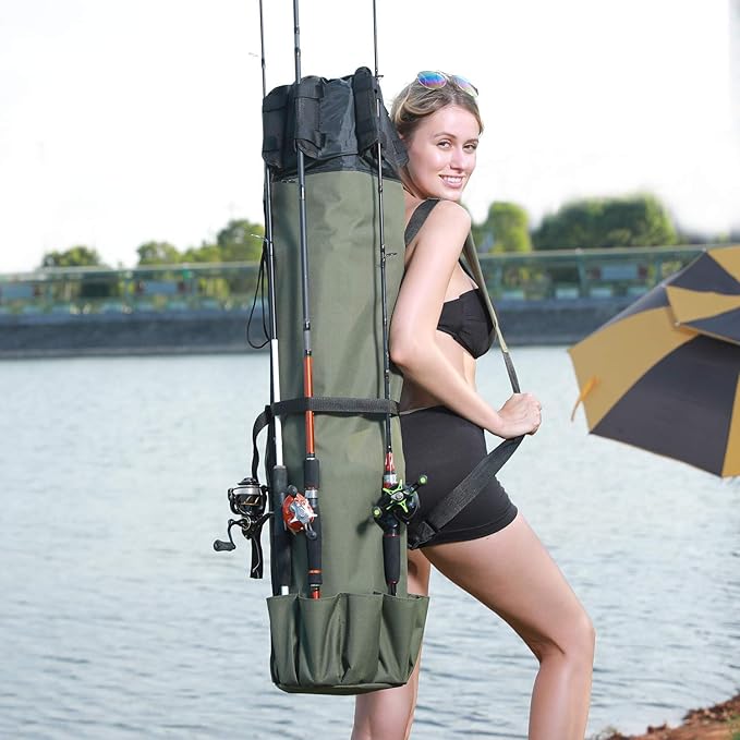 Sougayilang Folding Fishing Rod Case Organizer Pole Storage Bag Rod Reel Tackle Carrier Fishing Rod Bag Fishing Case