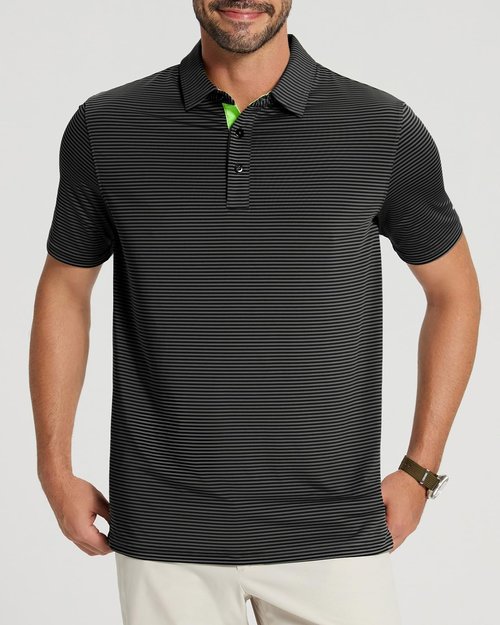 YAMXDM Golf Shirts for Men Moisture Wicking Short Sleeve Performance Sport Casual Striped Collared Mens Polo Shirt Black L