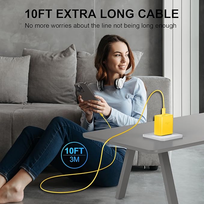Phone 16 Pro Max Charger, 45W USB C Fast Charging Block With 10ft Long Type C Cable for Phone 16/15 Series, Pro/Plus Models - Yellow