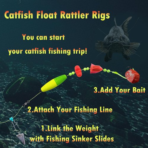 Skipaelf Catfish Rig Float With Rattler, 5pcs Santee Cooper Rigs for Fishing, 8/0 Circle Hooks, Catfishing Tackle and Equipment