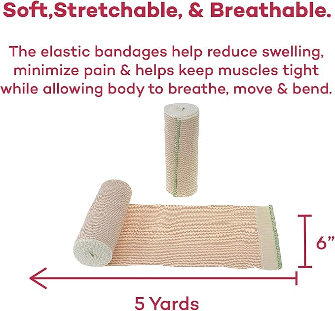 Dealmed 6" Elastic Bandage Wrap with Self-Closure – 10 Elastic Bandages, 5 Yards Stretched Compression Bandage Wrap, Wound Care Product for First Aid Kit and Medical Facilities