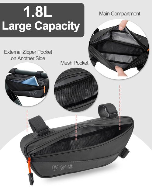 Danuosie Bike Frame Bag, Water-resistant Bicycle Triangle Bag, Reflective Under Tube Storage Pouch with Side Pocket for Road Mountain Cycling Accessories
