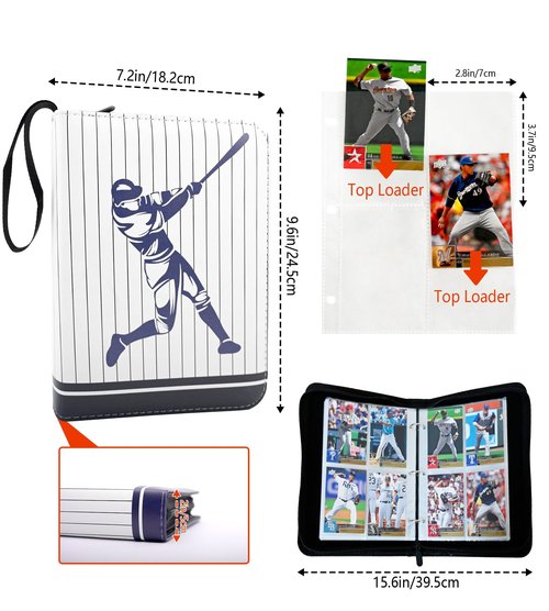 XIMUHO Baseball Card Binder, 4 Pocket Sports Card Binder with 50 Sleeves, 400 Pockets Trading Card Album Holder, Card Collector Binder, 3 Ring Baseball Card Storage Organizer (400 card baseball)
