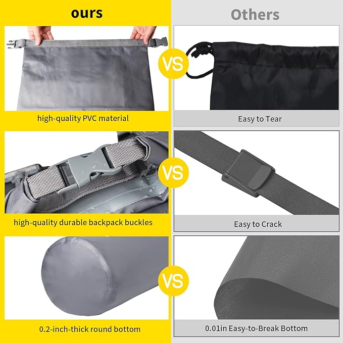 Waterproof Dry Bag, 10L Roll Top Dry Bag Backpack, 500D PVC IPX8 Floating Dry Bag for Hiking, Kayaking, Camping