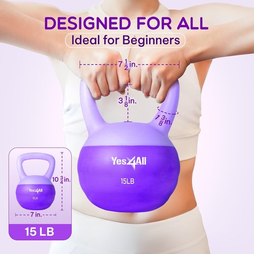 Yes4All Soft Kettlebell, PVC Kettlebells Exercise Weights & Color-Coded Strength Training Soft Kettlebells, Comfortable Hand Weights for Women at Home - 15LB - Purple
