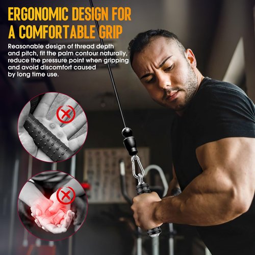 LAT Pull Down Bar Attachment for Tricep Rope Cable Machine, Ergonomic Cable Attachment Handle with Rubber, Gym Cable Accessories for Muscle Building, Strength Training (Single Handle - 1Pc)