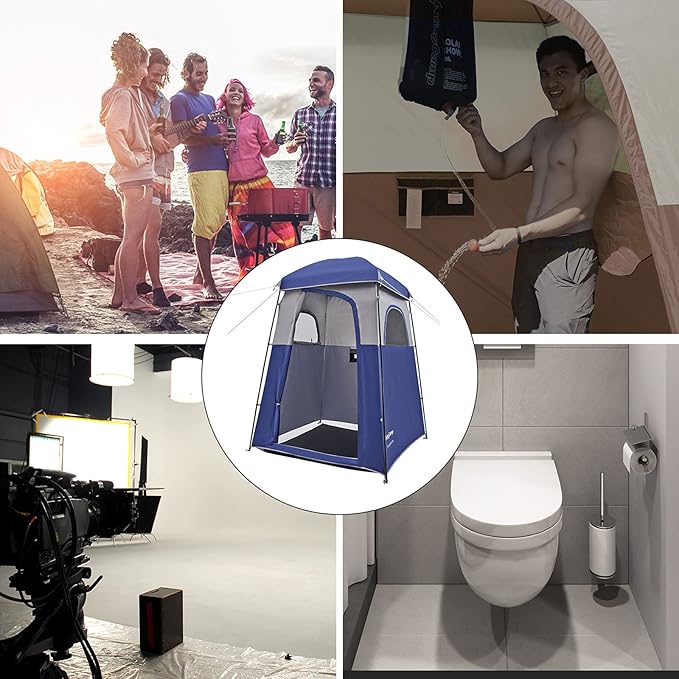 Bundle of KingCamp Oversize Black Camping Shower Tent and Blue Outdoor Shower Tents for Camping Changing Dressing Room Portable Toilet Tent, Easy Set Up, More Space Than Pop Up Privacy Tent