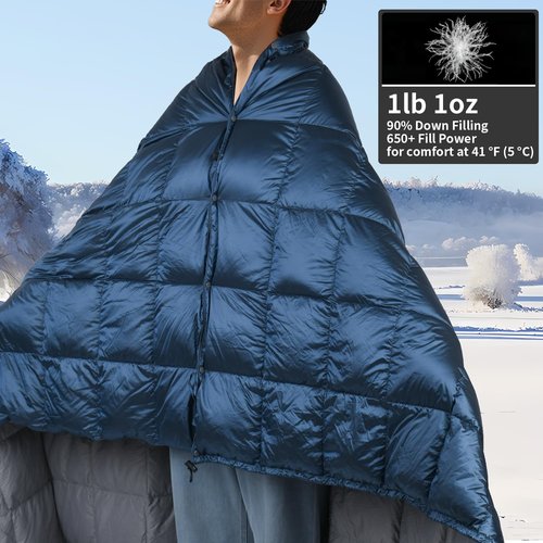 ROSE FEATHER Down Camping Blanket, Muti-Use Outdoor Travel Blanket, Puffy Sleeping Bag Blanket, Waterproof Packable Backpacking Quilt for Camping, Travel, Hammock, Airplane, Hiking, Picnic, 55''x79''