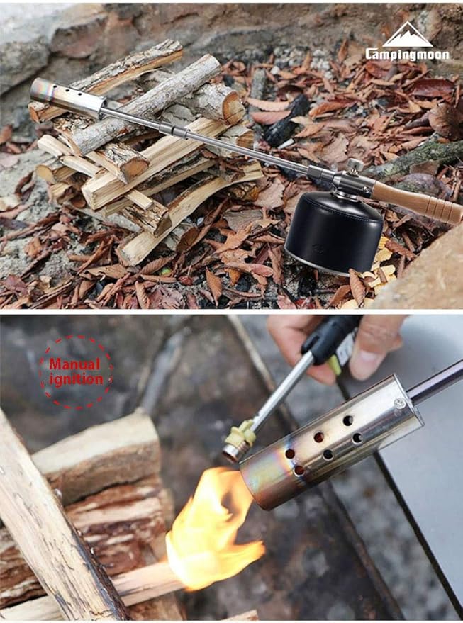 CAMPINGMOON Camping Grill Torch Dual Fuel Head Flame Adjustable for Charcoal Starter with Storage Case MT-3955/I-1010 (Propane + Isobutane)