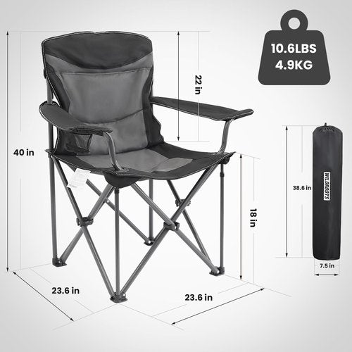 WILDROOTS Heavy Duty Fully Padded Camping Chair, Oversize Padded Arm Rest High Back Rest Folding Chair