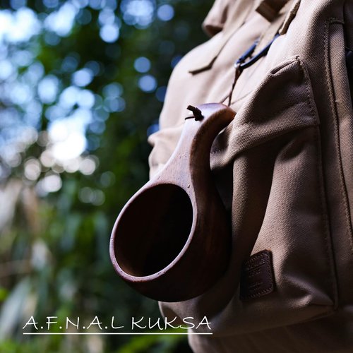 A.F.N.A.L Kuksa Camping Mug Wooden Bushcraft Handcarved Cup, Nordic Style Coffee & Hiking Kuksa, Walnut Wood, Single Hole, 6.7 oz., 6.3" x 3.8" x 2.4"