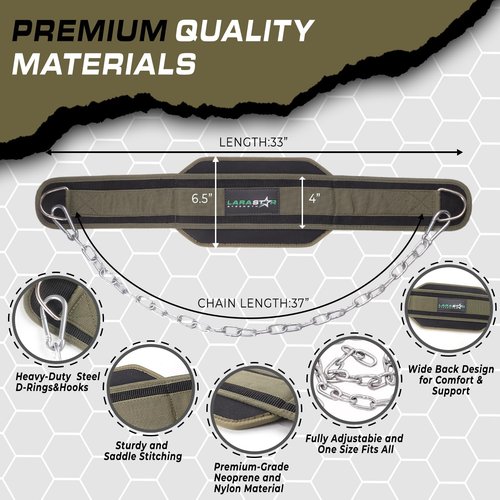 Dip Belt for Weightlifting, Weight Belt for Pull-Ups, Powerlifting, Squats, and Bodybuilding – Heavy-Duty Steel Chain, Neoprene Support, Lifts up to 650 lbs.