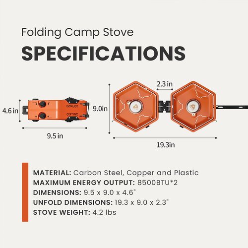 Cofiyard Propane 2 Burner Camping Stove with Carrying Bag, Portable Folding Gas Stove for Camping, Backpacking Camp Stove for Outdoor Cooking, With 17,000 BTU Adjustable Burners for BBQ, Tailgating