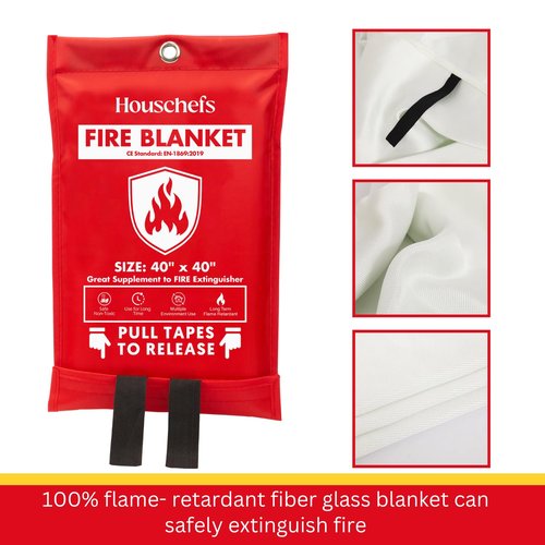 Houschefs Emergency Fire Blanket for Home and Kitchen - 4 Pack - Fire Suppression Blanket for Home Safety, 40” x 40” Fireproof Blankets for Grill, Camping, Fireplace, and Office Safety (Pack-04)